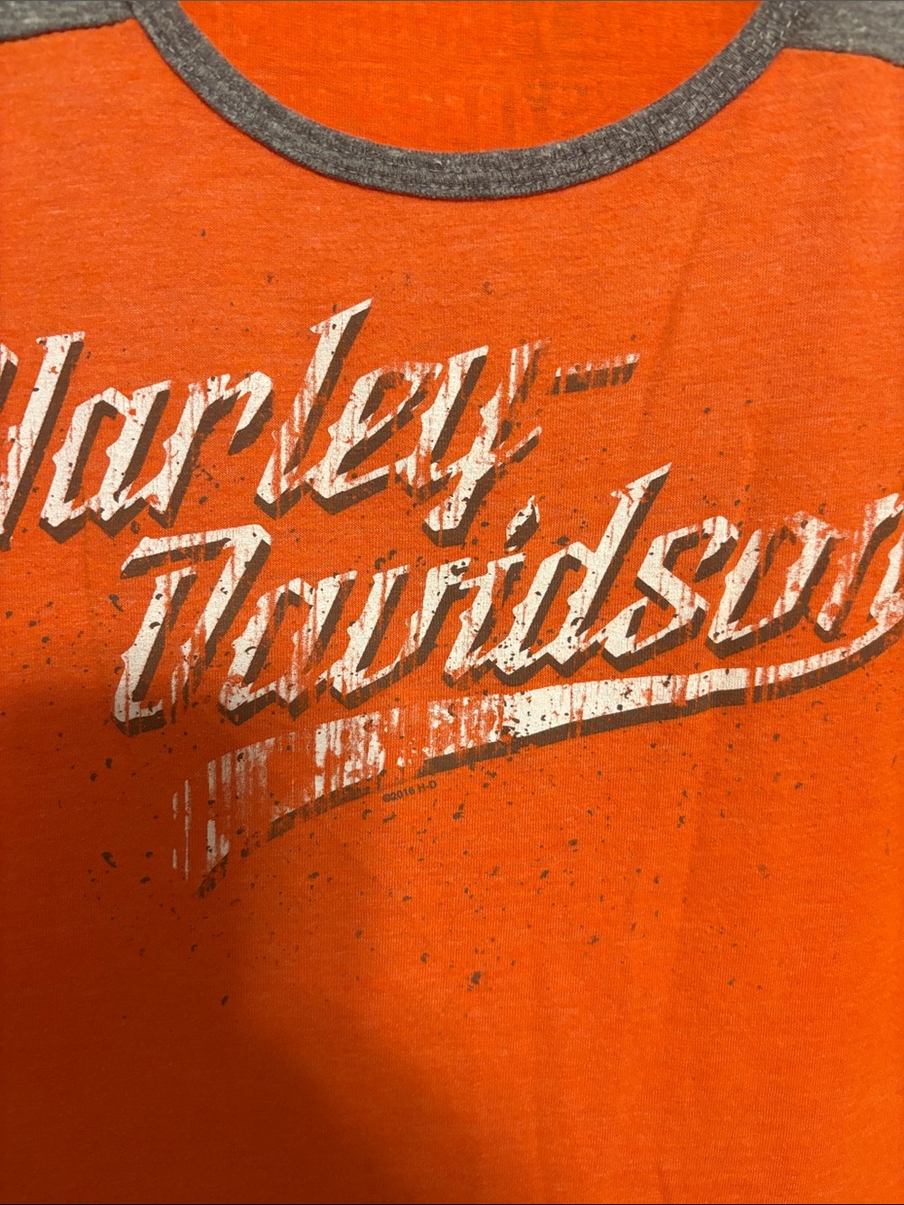 Vintage Harley-Davidson Orange Tank with Gray Shoulder Panels - Picture 3 of 5